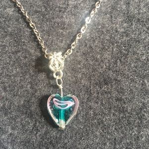 22 inch silver plated glass blown heart necklace